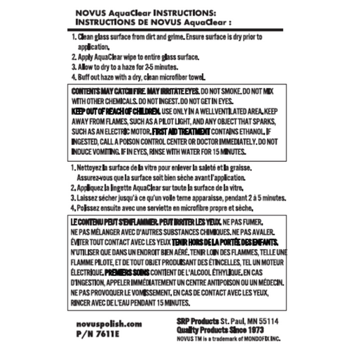 Novus Polish AquaClear - Glass Water Repellent Wipe (FR/EN)